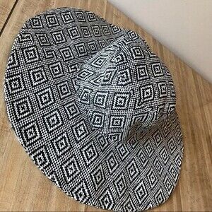 Floppy Beach Hat Sun Geometric Black White Brim Natural Fibers Paper